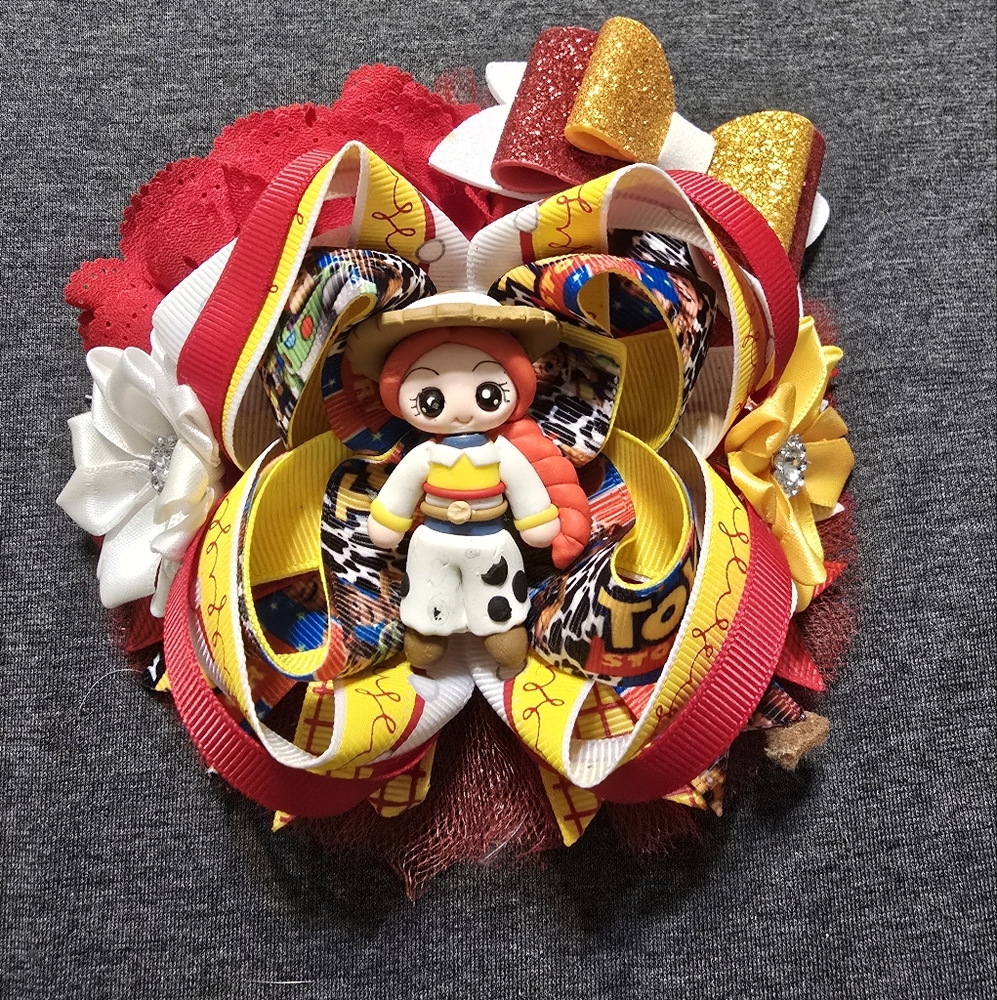 Cowgirl Themed Kids Hair Bow with Red and Yellow Accents